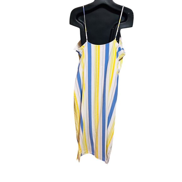Madison Striped Sundress Womens XL Colorful Midi Spaghetti Strap Lined Side Slit - Picture 3 of 13